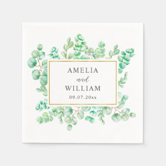 Elegant Watercolor Eucalyptus Greenery Wedding Serviette