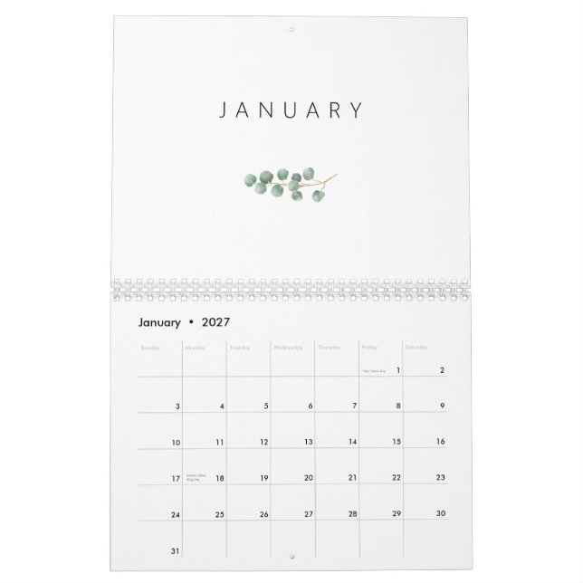 Elegant Watercolor Eucalyptus Kalender (Jan 2027)
