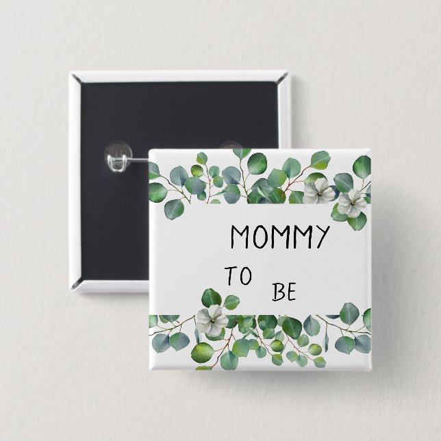 Elegant Watercolor Eucalyptus Mommy-to-be Button (Vorne & Hinten)