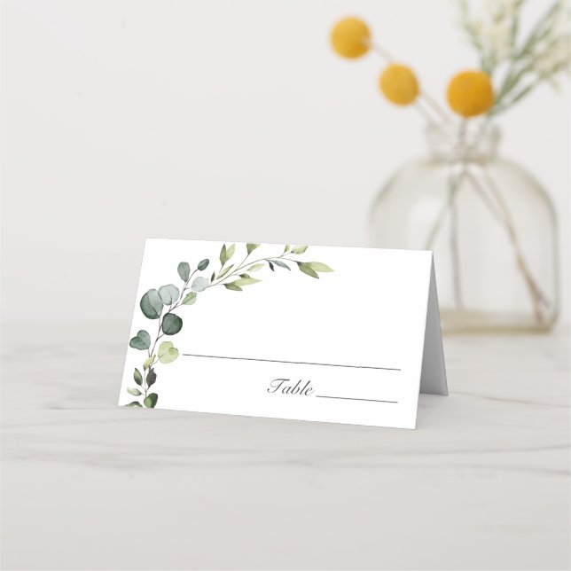 Elegant Watercolor Eucalyptus Wedding Boho Platzkarte (Vorderseite)