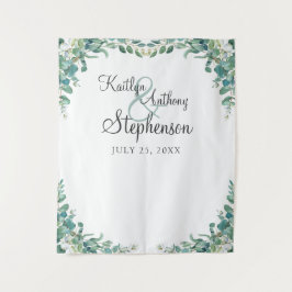 Elegant Watercolor Eucalyptus Wedding Foto Booth Wandteppich