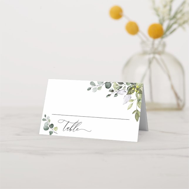 Elegant Watercolor Eucalyptus Wedding Platzkarte (Vorderseite)