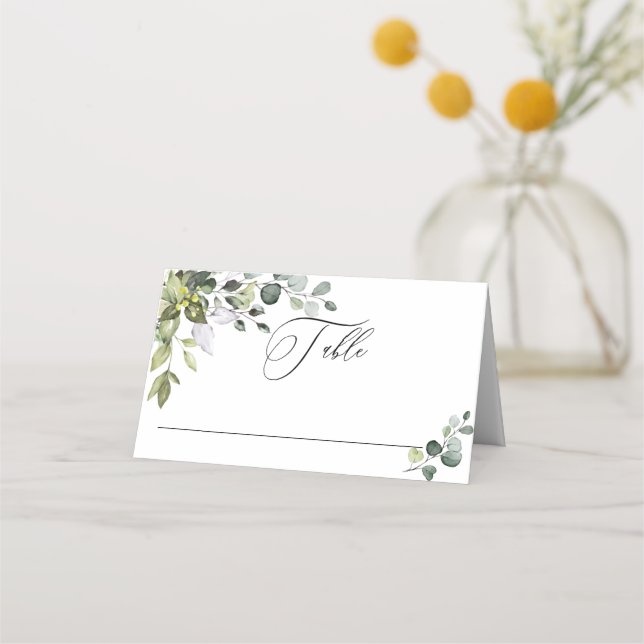 Elegant Watercolor Eucalyptus Wedding Platzkarte (Vorderseite)