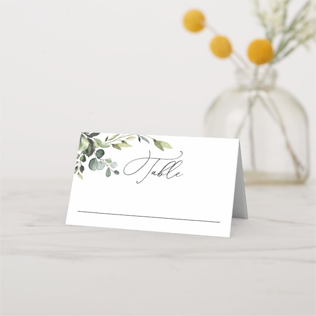 Elegant Watercolor Eucalyptus Wedding Platzkarte (Vorderseite)