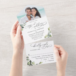 Elegant Watercolor Eukalyptus Greenerity Wedding All In One Einladung