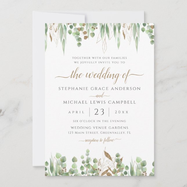 Elegant Watercolor Eukalyptus Greenerity Wedding Einladung (Vorderseite)