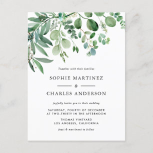 Elegant Watercolor Eukalyptus Greenerity Wedding Einladungspostkarte