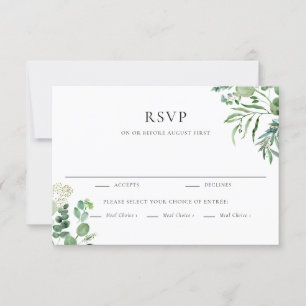 Elegant Watercolor Eukalyptus Greenerity Wedding RSVP Karte