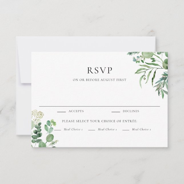 Elegant Watercolor Eukalyptus Greenerity Wedding RSVP Karte (Vorderseite)