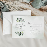 Elegant Watercolor Eukalyptus Greenerity Wedding RSVP Karte<br><div class="desc">Diese individuell gestaltbare RSVP-Karte,  die sich mit der Hochzeitskollektion Boho Greenery abstimmt,  verfügt über ein Aquarell-Eukalyptus-Zweig-Set mit einem zarten Aquarell-Waschhintergrund und kalligrafischem Text,  gepaart mit einer klassischen Serif & modernem Sans-Schriftart in Schwarz. Matching-Elemente verfügbar.</div>