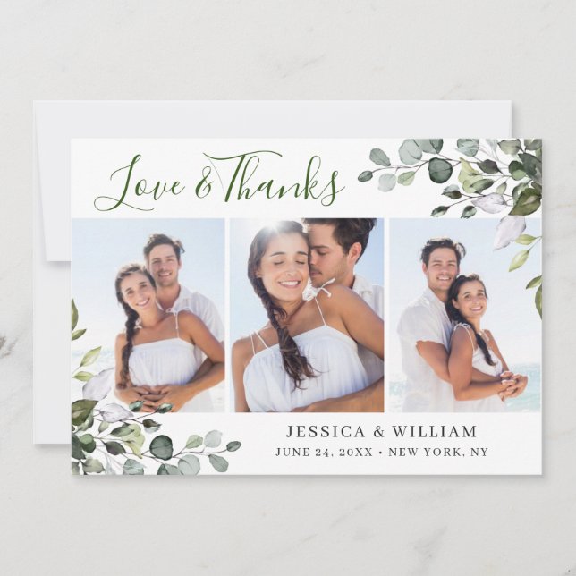 Elegant Watercolor Eukalyptus Greenery 3 FOTO Dankeskarte (Vorderseite)