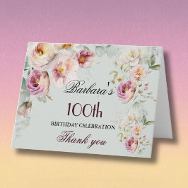 Elegant Watercolor Floral 100th Birthday Party  Dankeskarte