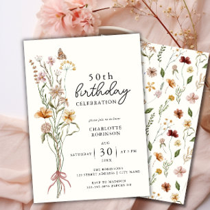 Elegant Watercolor Floral 50. Geburtstag Einladung