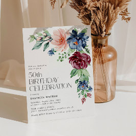 Elegant Watercolor Floral 50. Geburtstag Einladung