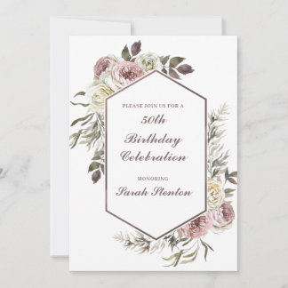 Elegant Watercolor Floral 50. Geburtstag Einladung