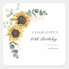 Elegant Watercolor Floral 60. Geburtstagsparty Quadratischer Aufkleber