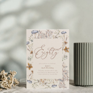 Elegant Watercolor Floral 80. Geburtstag Einladung