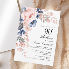 Elegant Watercolor Floral 90. Geburtstagsparty Einladung