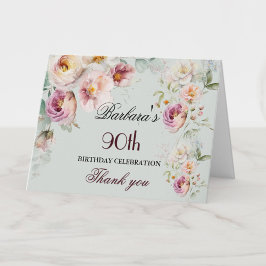 Elegant Watercolor Floral 90th Birthday Party  Dankeskarte