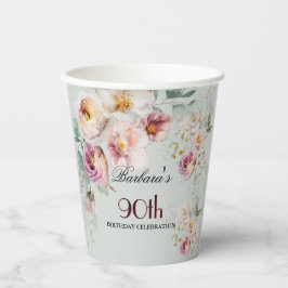 Elegant Watercolor Floral 90th Birthday Party  Pappbecher