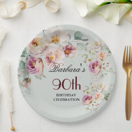 *Elegant Watercolor Floral 90th Birthday Party  Pappteller