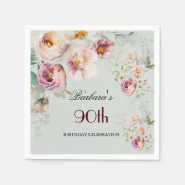 Elegant Watercolor Floral 90th Birthday Party  Serviette