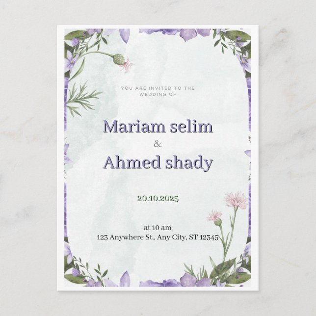 Elegant Watercolor Floral Arch Wedding Invitation  Einladungspostkarte (Vorderseite)