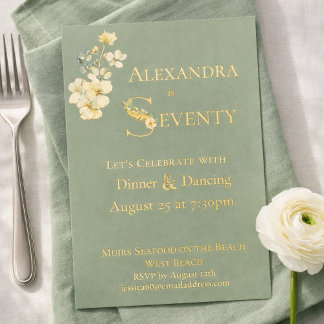 Elegant Watercolor Floral BlueGreen 70th Birthday  Folieneinladung