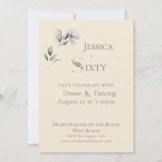 Elegant Watercolor Floral Cream 60th Birthday  Einladung