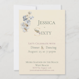 Elegant Watercolor Floral Cream 60th Birthday  Einladung