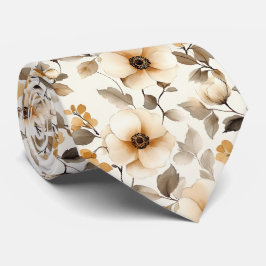 Elegant Watercolor Floral Neutral Botanical Krawatte