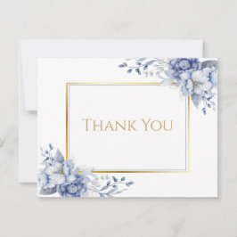 Elegant Watercolor Floral Powder Blue Wedding  Dankeskarte