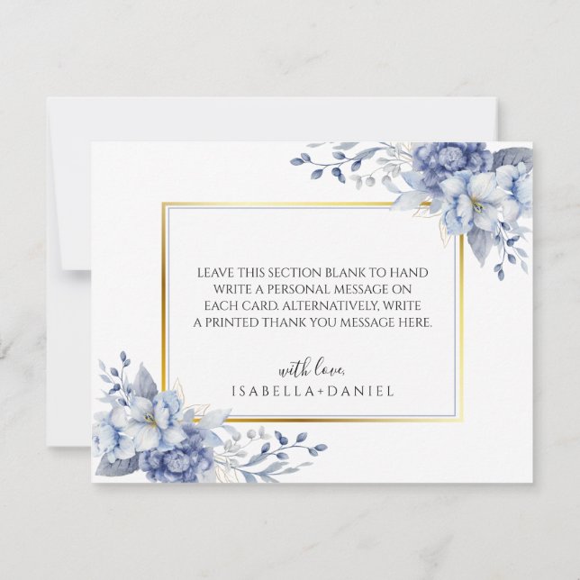 Elegant Watercolor Floral Powder Blue Wedding  Dankeskarte (Rückseite)