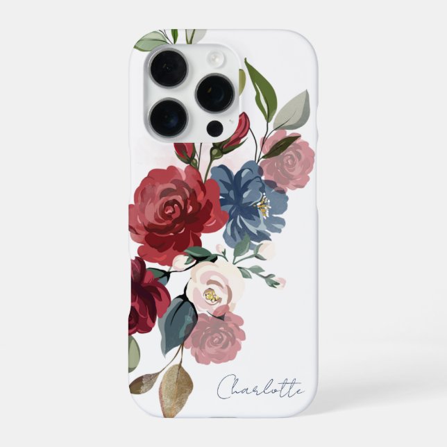 Elegant Watercolor Floral Script Personalized iPhone Hülle (Rückseite)
