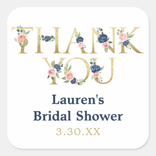 Elegant Watercolor Floral Vielen Dank Sticker (Vorderseite)