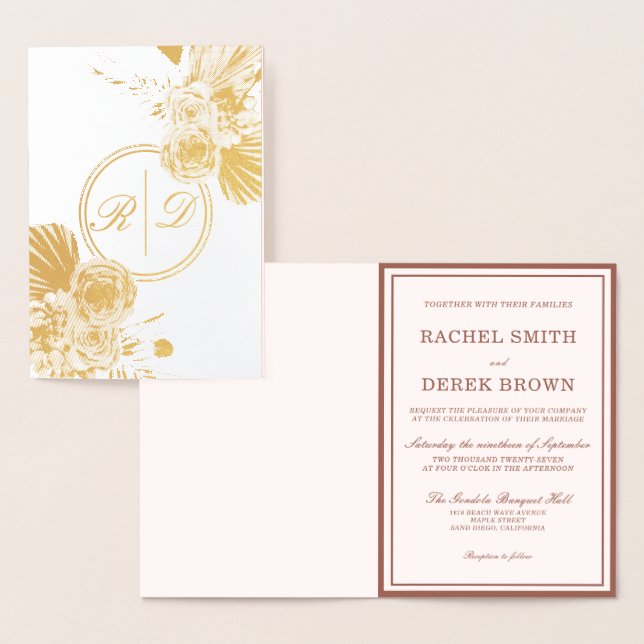 Elegant Watercolor Floral Wedding Foil Invitation Folienkarte (Anzeige)