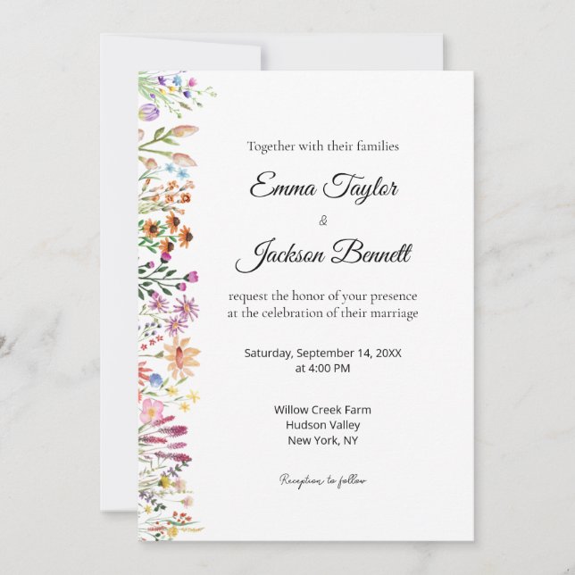 Elegant Watercolor Floral Wedding Invitation Einladung (Vorderseite)