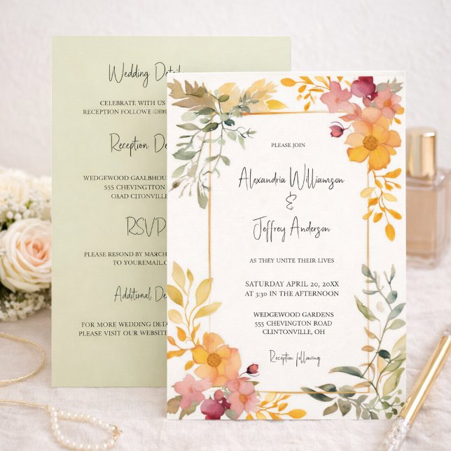 Elegant Watercolor Floral Wedding Invitation Einladung (Von Creator hochgeladen)