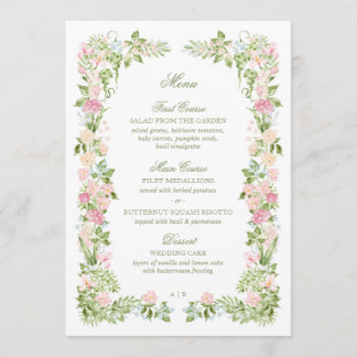 Elegant Watercolor Floral Wedding Reception Menu Menükarte