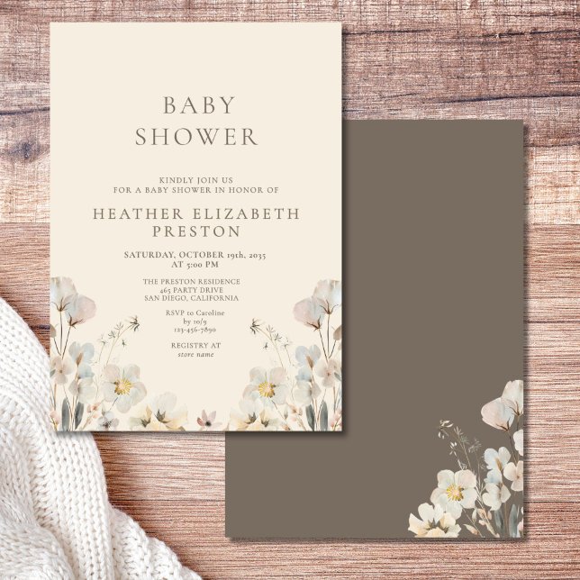 Elegant Watercolor Floral Wildflower Baby Shower  Einladung (Von Creator hochgeladen)