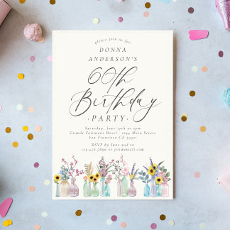 Elegant Watercolor Florals 60. Geburtstagsparty Einladung