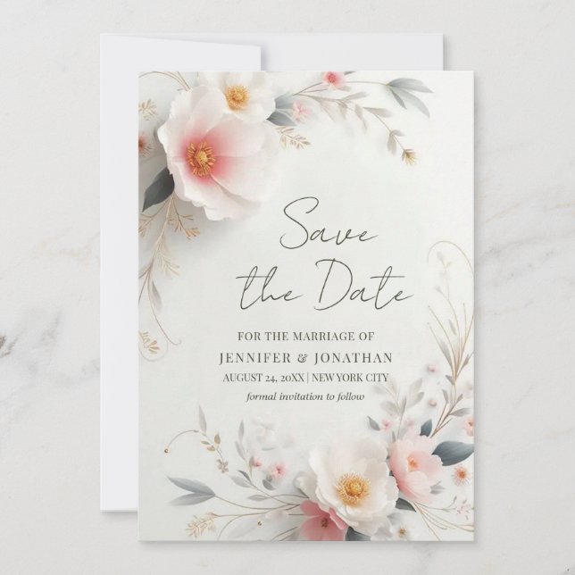 Elegant Watercolor Flowers Save The Date Script (Vorderseite)
