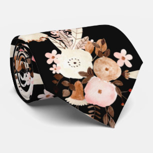 Elegant Watercolor Flowers Wedding Pink and Black Krawatte