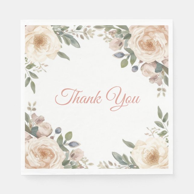 Elegant Watercolor Garden Roses Blush Pink Florals Serviette (Vorderseite)