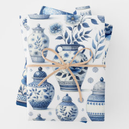 Elegant Watercolor Ginger Jars Pattern Geschenkpapier Set