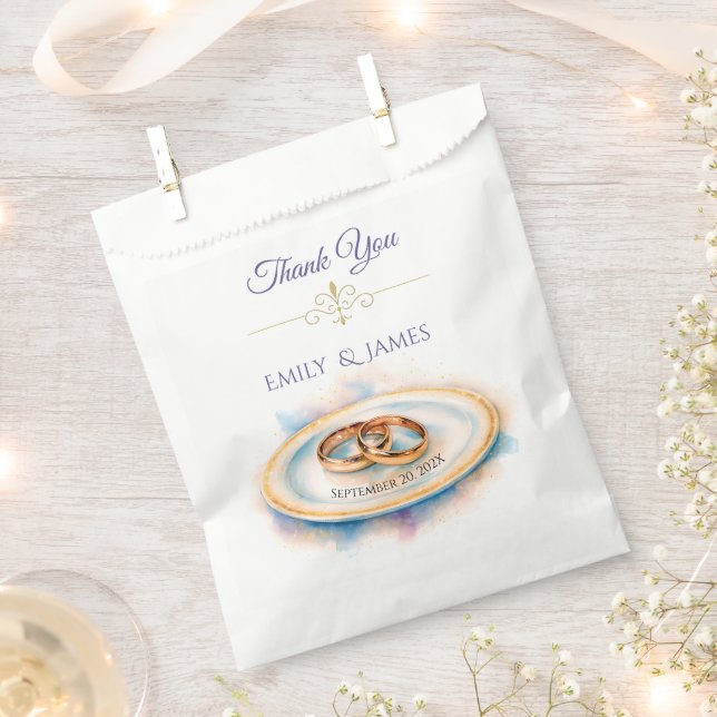 Elegant Watercolor Golden Rose Wedding Rings Geschenktütchen (Ausgeschnitten)