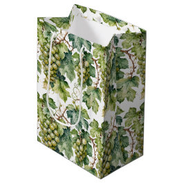 Elegant Watercolor Green Grape and Vine Pattern Mittlere Geschenktüte