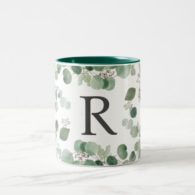Elegant Watercolor Greenerity Monogram Zweifarbige Tasse (Mittel)