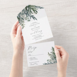 Elegant Watercolor Greenerity Wedding All In One Einladung