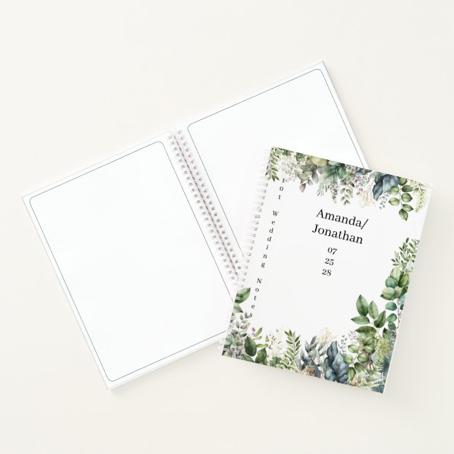 Elegant Watercolor Greenerity Wedding Guest Book Notizbuch (Innenseite)